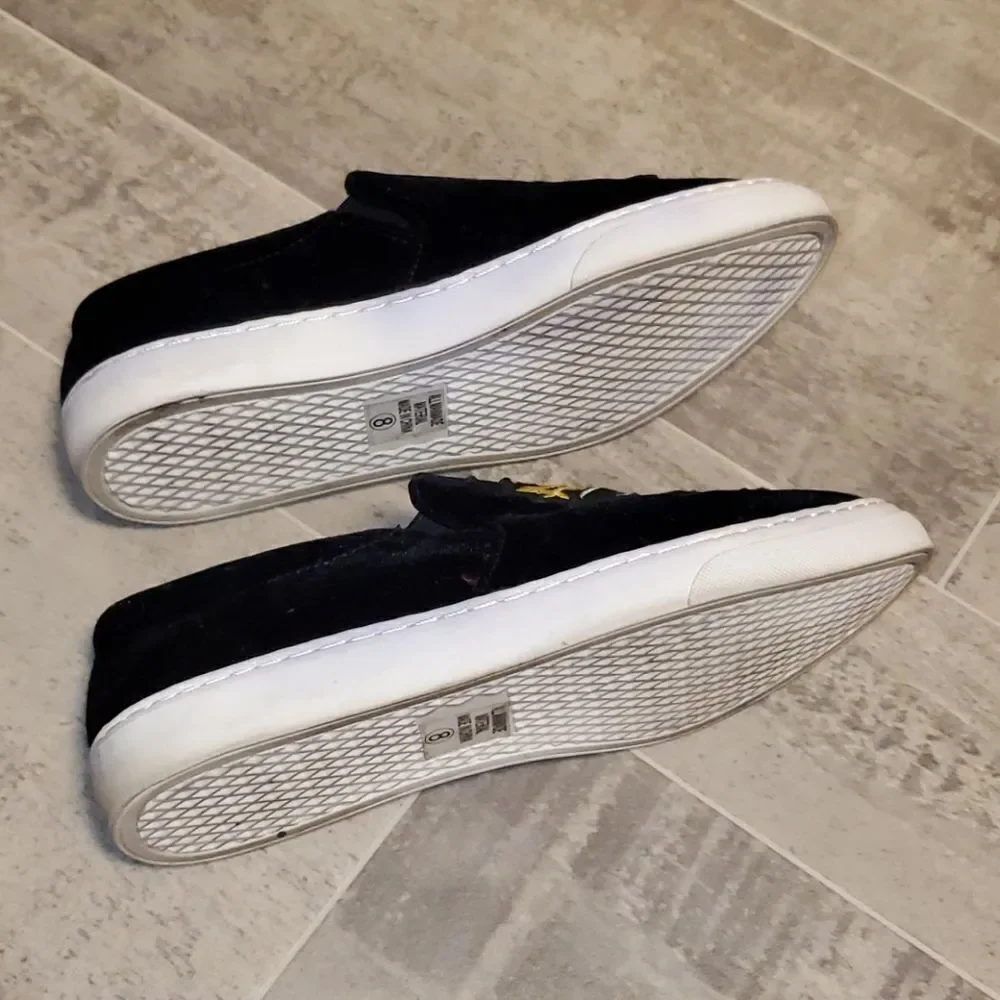 Black Velvet Embroidered Slip On Loafers
